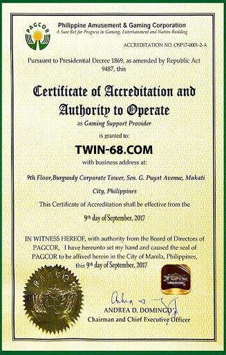 giấy chứng nhận pagcor twin